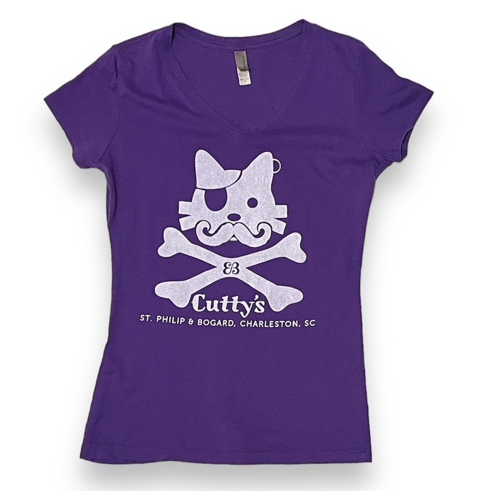 3/$30 Cutty’s Bar Charleston SC Graphic Tee Purple Medium Fitted V-Neck T-Shirt
